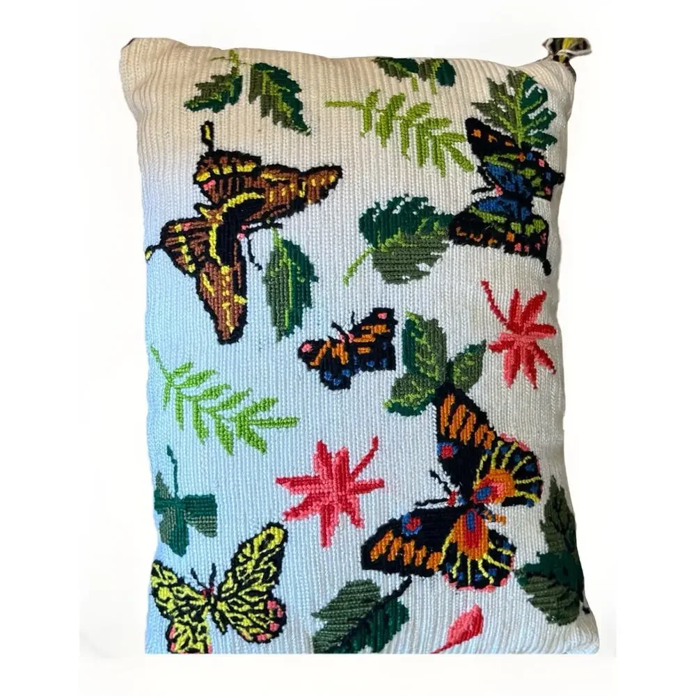 Needlepoint Vintage Butterfly Rectangle Swallowtails 16x10” Velvet Backing